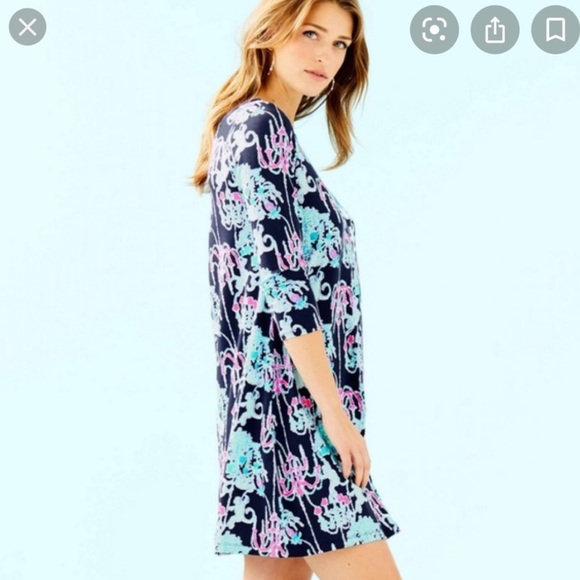 Lilly Pulitzer Ophelia Dress SZ S Bright Navy Pop Up Monkey Trouble - Picture 2 of 16